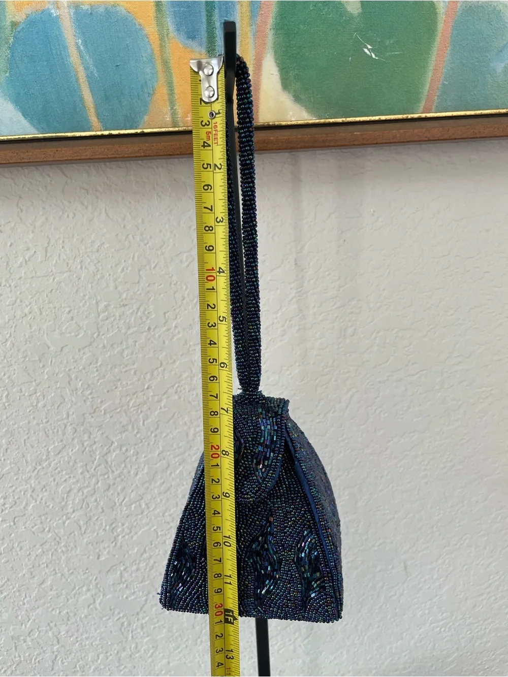 Vintage Hand Beaded Navy Peacock Iridescent Evening Bag Wristlet La Regale Style